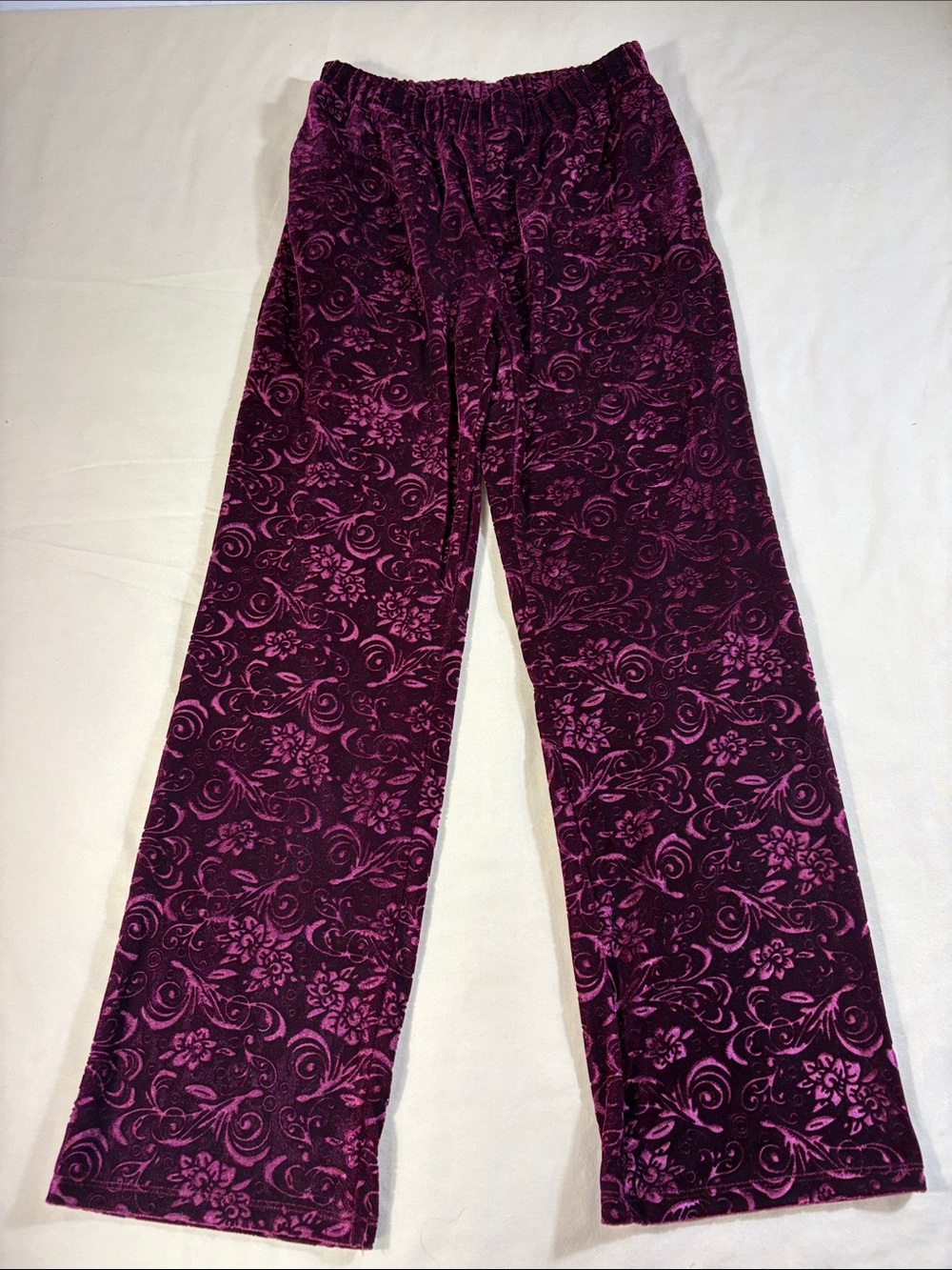 Marc New York Andrew Marc Burgundy Velvet Burnout Floral Wide Leg Pants XS NWT